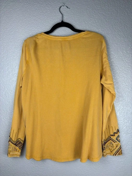 NWT Sundance Women XL Mustard Aztec Embroidered Waffle Knit Thermal Top - Picture 9 of 11